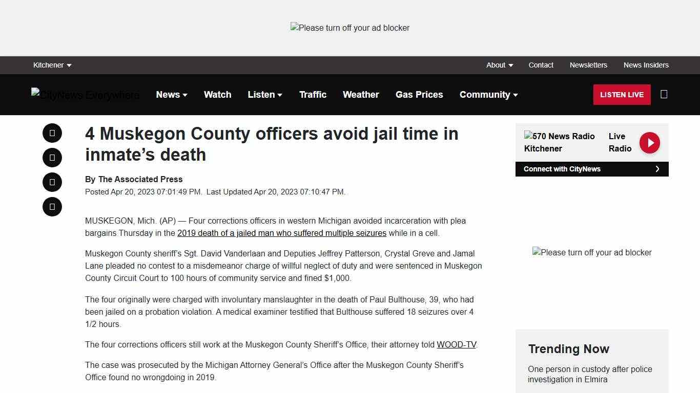 4 Muskegon County officers avoid jail time in inmate's death